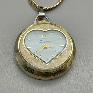 Criterion Watch Necklace Womens Gold Tone Heart Pendant Vintage 24 Inch WORKS
